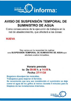 Suspensin temporal sumunistro agua